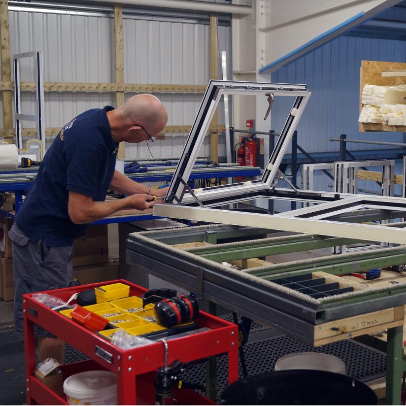 Factory work manufacturing an aluminium window