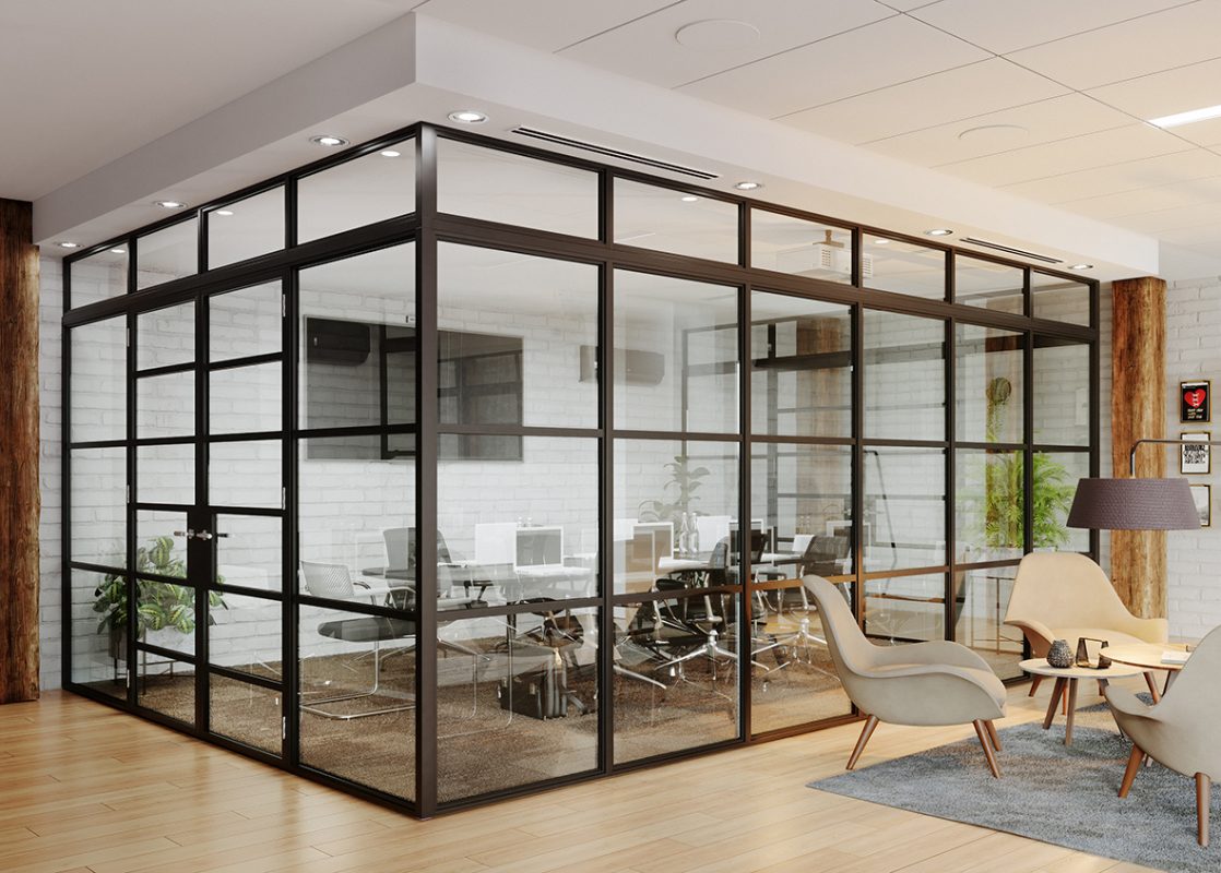 Internal Steel Look Glazed Screen With Double Doors