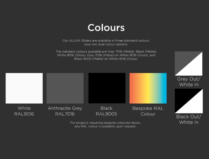 ALUNA Slider Door Colours.